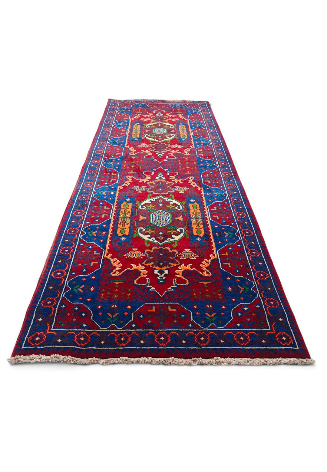 Red and Blue Khan Muhammadi Rug, Hand-Knotted Wool