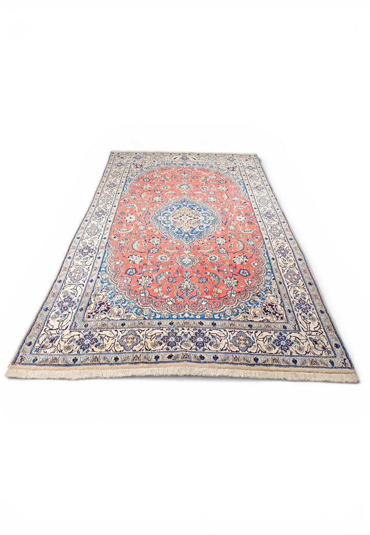 Coral Medallion Persian Nain, Hand-Knotted Wool Rug