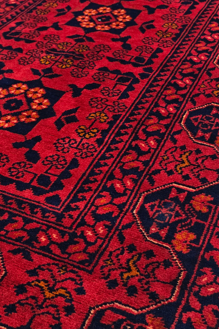 Coral and Gold Khan Muhammadi Runner, Hand-Knotted Wool