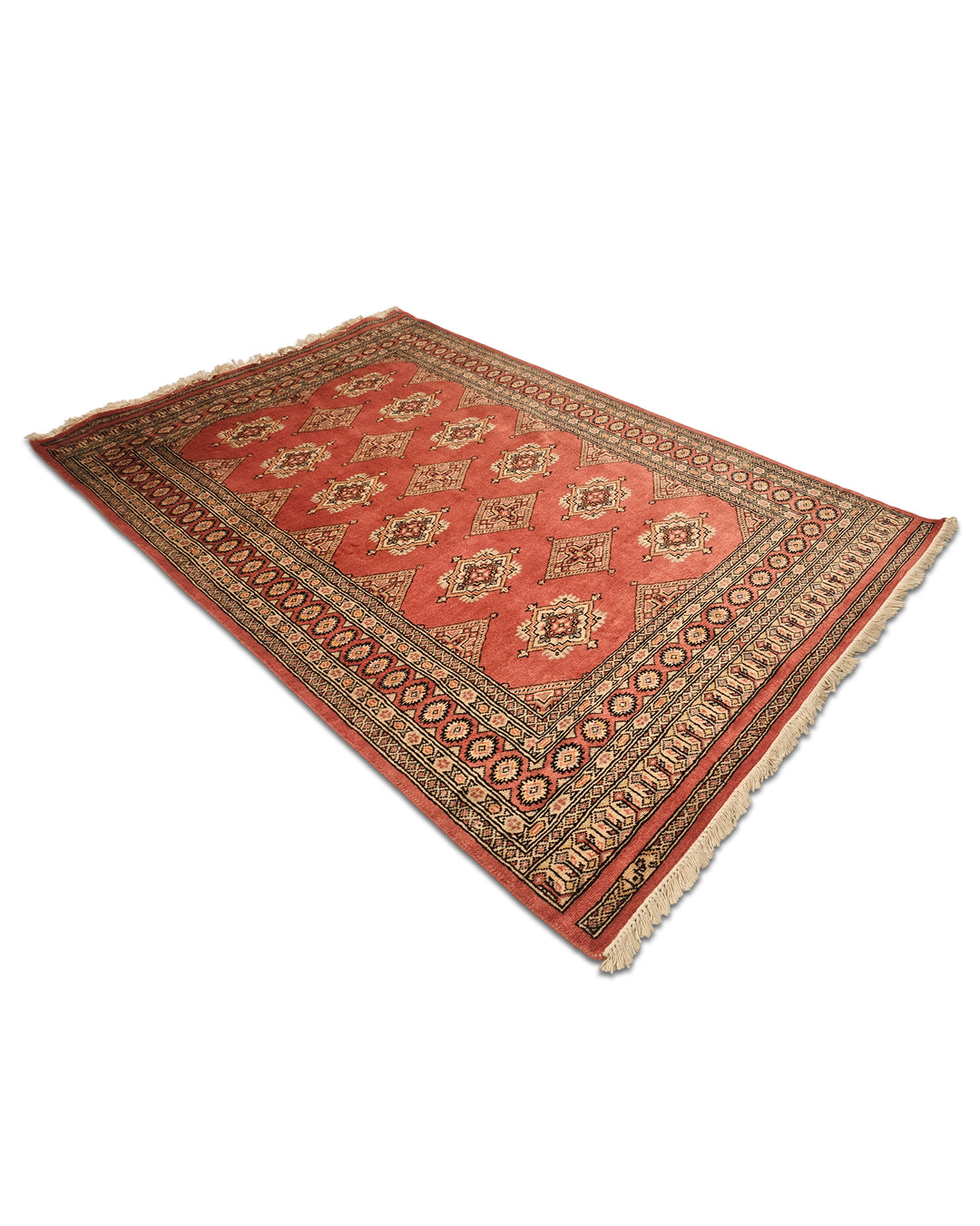 Terracotta Rust Diamond Gül Jaldar Rug, Hand-Knotted Pakistani Wool