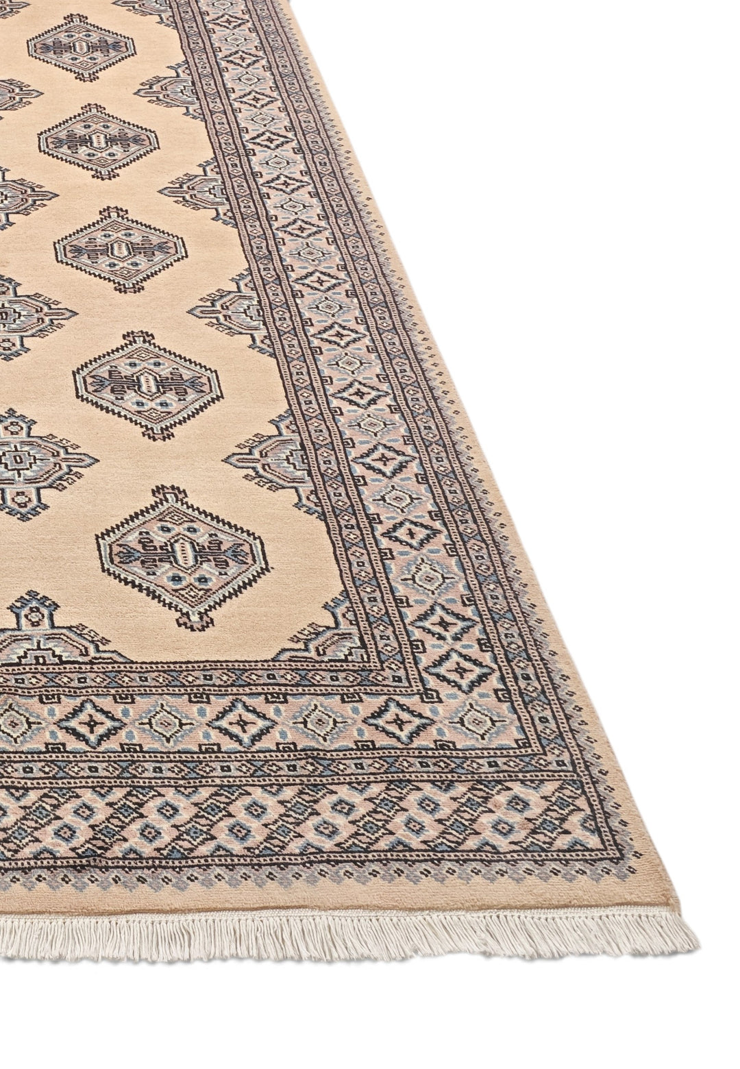 Ivory and Slate Grey Jaldar Diamond Gül, Hand-Knotted Wool Rug