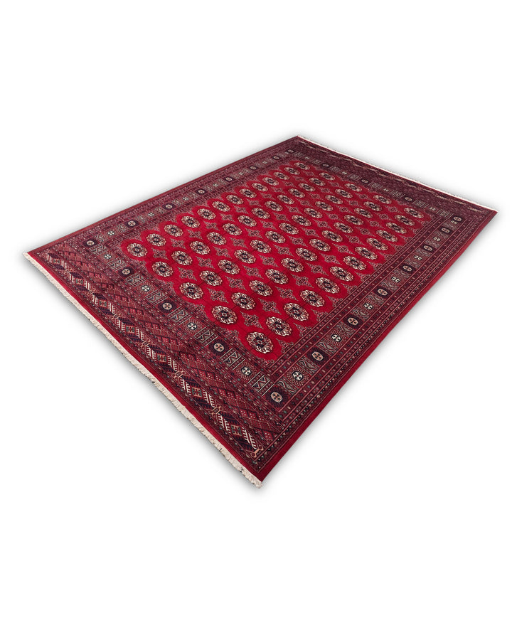 Red Turkmen Gül Bokhara Rug, Hand-Knotted Pakistani Wool