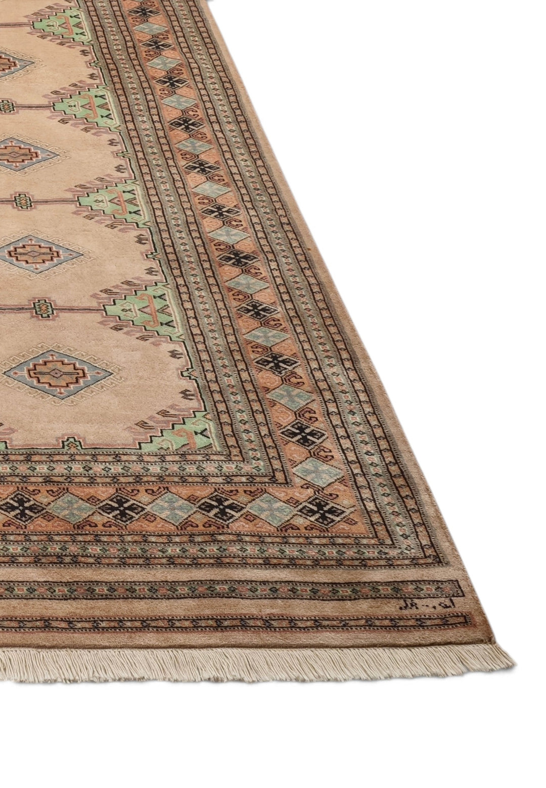 Blush Camel and Sage Alternating Lattice, Hand-Knotted Wool Rug