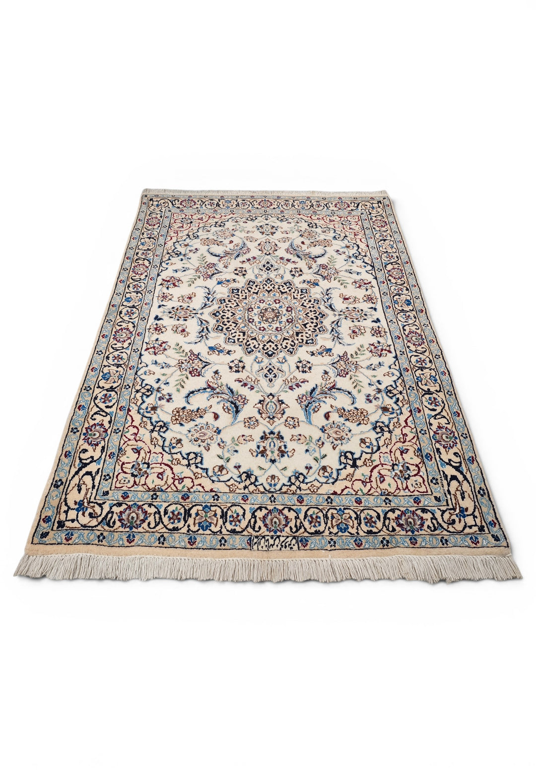 Ivory Medallion Persian Nain, Hand-Knotted Wool Rug