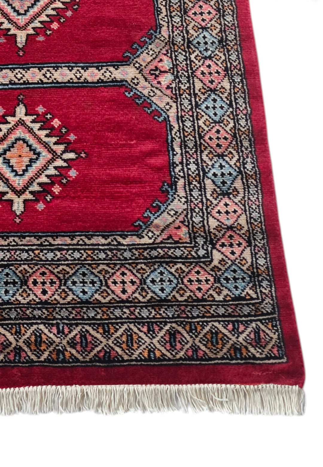 Crimson and Salmon Compartment Panel, Hand-Knotted Wool Rug