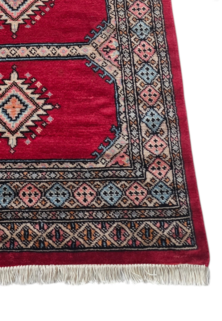 Crimson and Salmon Compartment Panel, Hand-Knotted Wool Rug