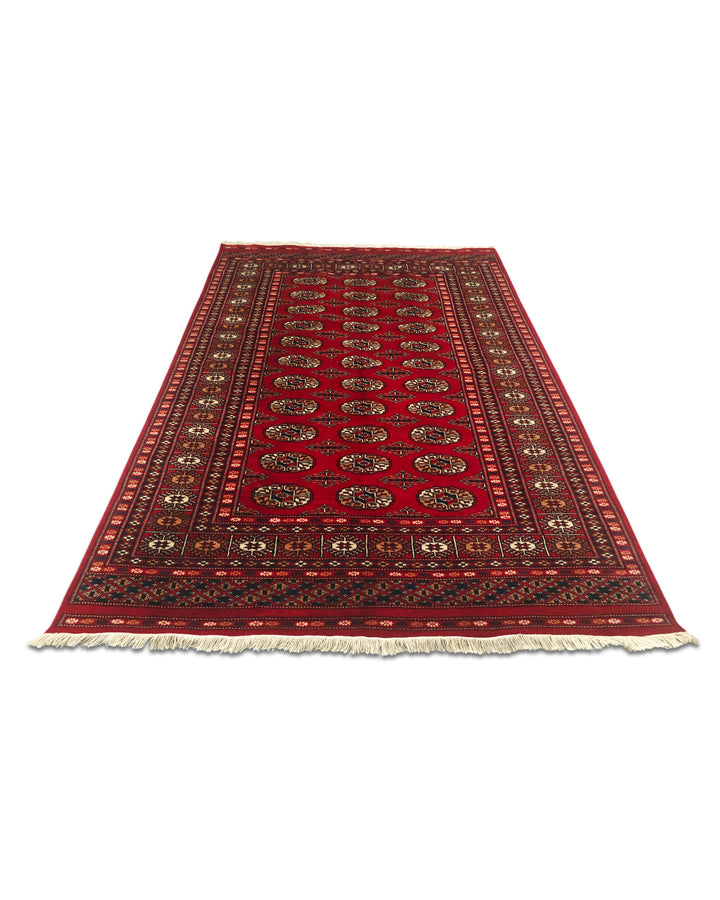 Bright Red Turkmen Gül Bokhara Rug, Hand-Knotted Pakistani Wool