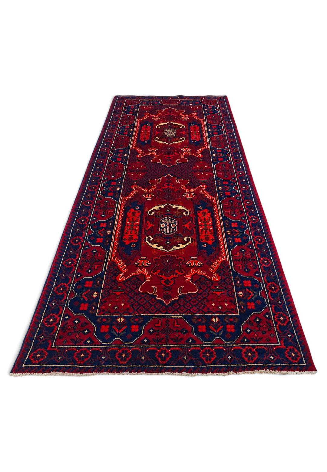 Deep Madder and Navy Khan Muhammadi Rug, Hand-Knotted Wool