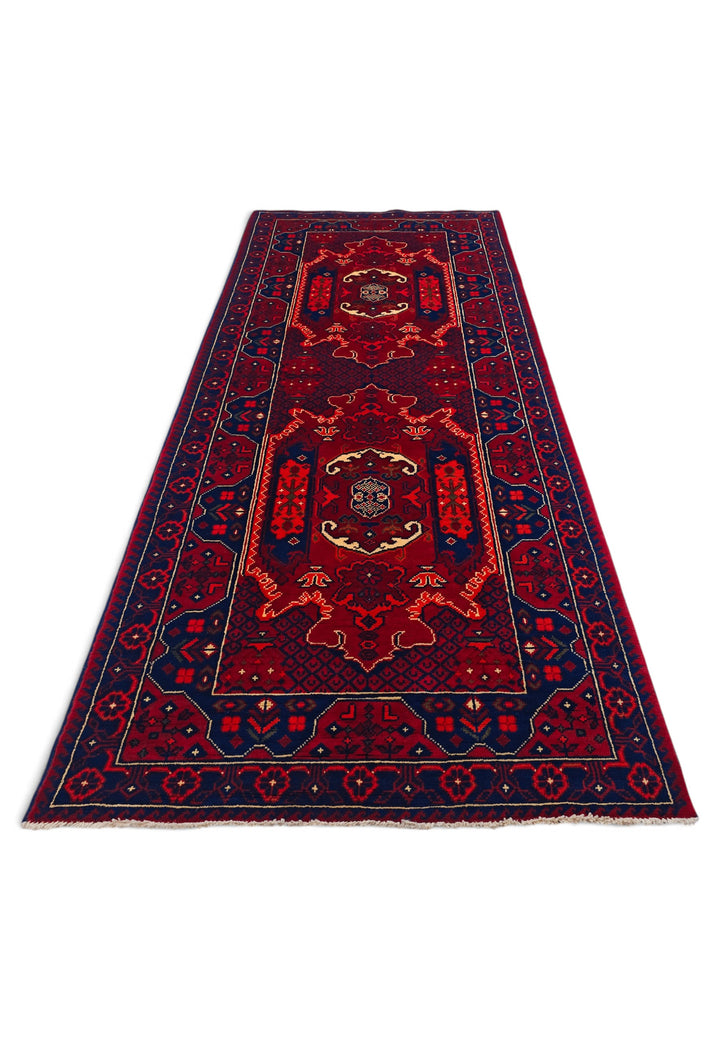 Deep Madder and Navy Khan Muhammadi Rug, Hand-Knotted Wool
