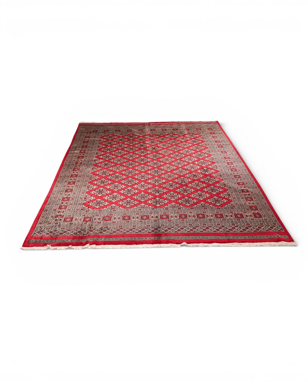 Red Diamond Pakistani Jaldar, Hand-Knotted Wool Rug