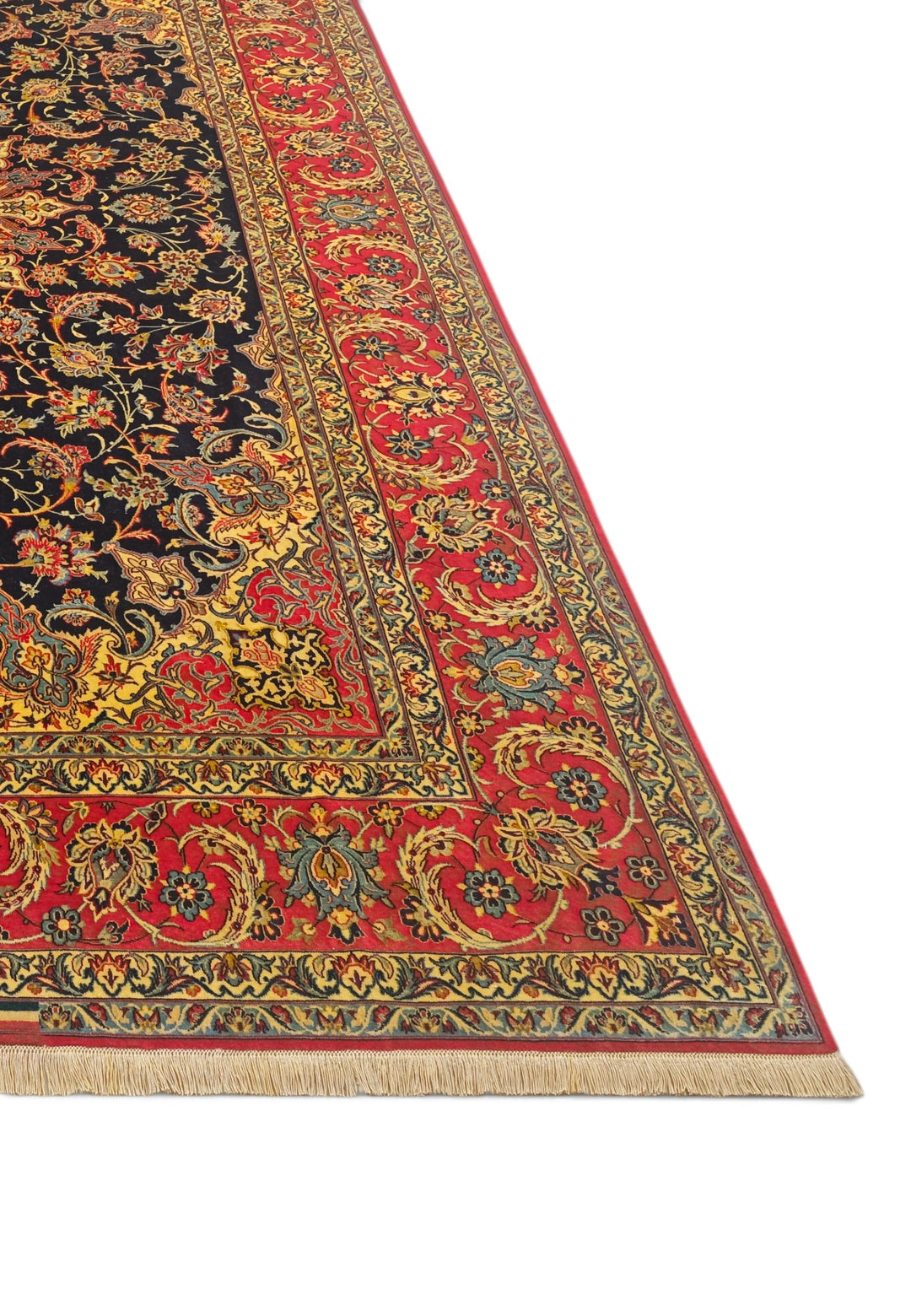 Black and Red Medallion Sirafian Isfahan, Hand-Knotted Wool Rug