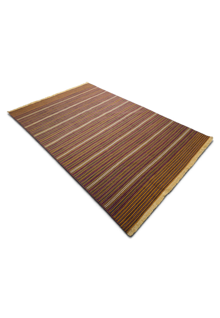 Gold and Plum Striped Kilim, Hand-Woven Wool