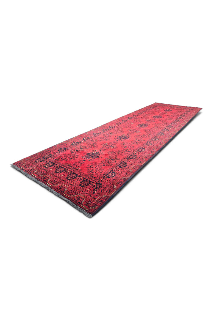 Crimson and Black Khan Muhammadi Runner, Hand-Knotted Wool