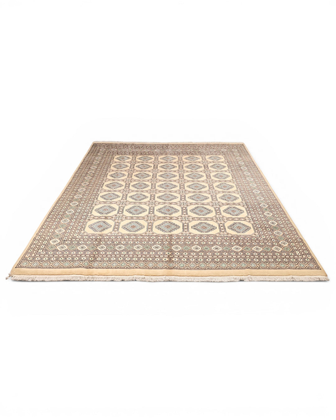 Camel Turkmen Gül Bokhara Square Rug, Hand-Knotted Pakistani Wool
