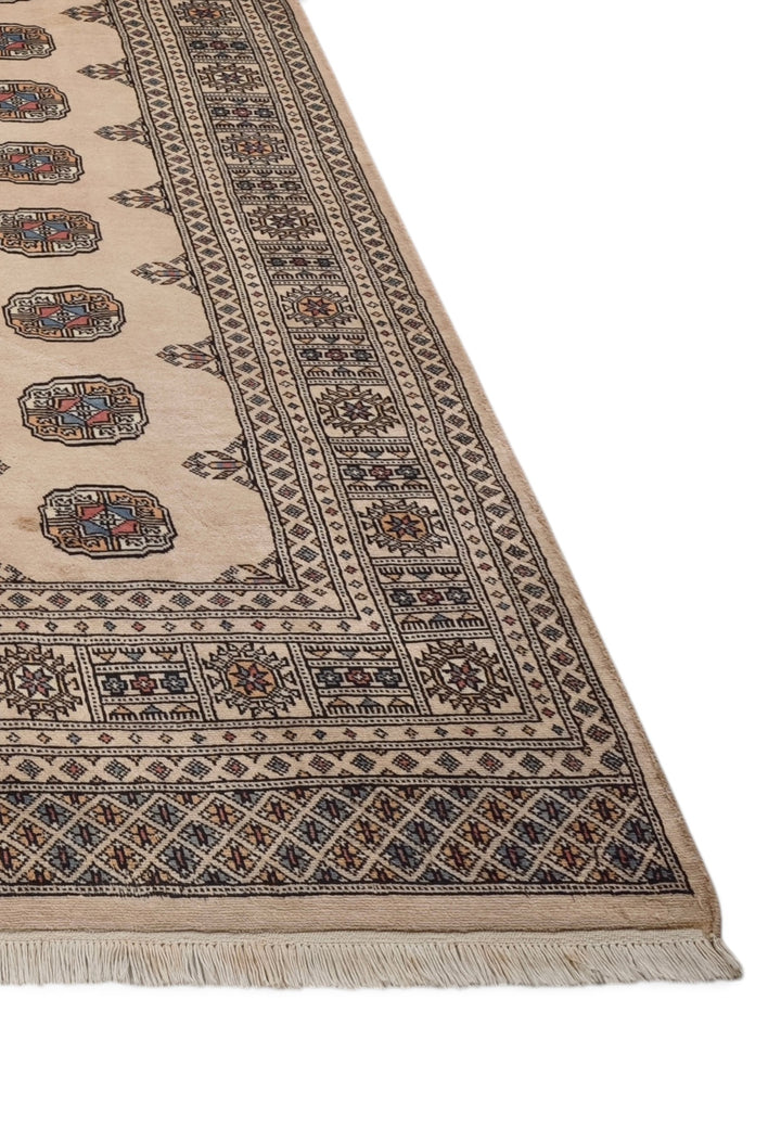 Sand Beige Turkmen Gül Bokhara, Hand-Knotted Wool Rug
