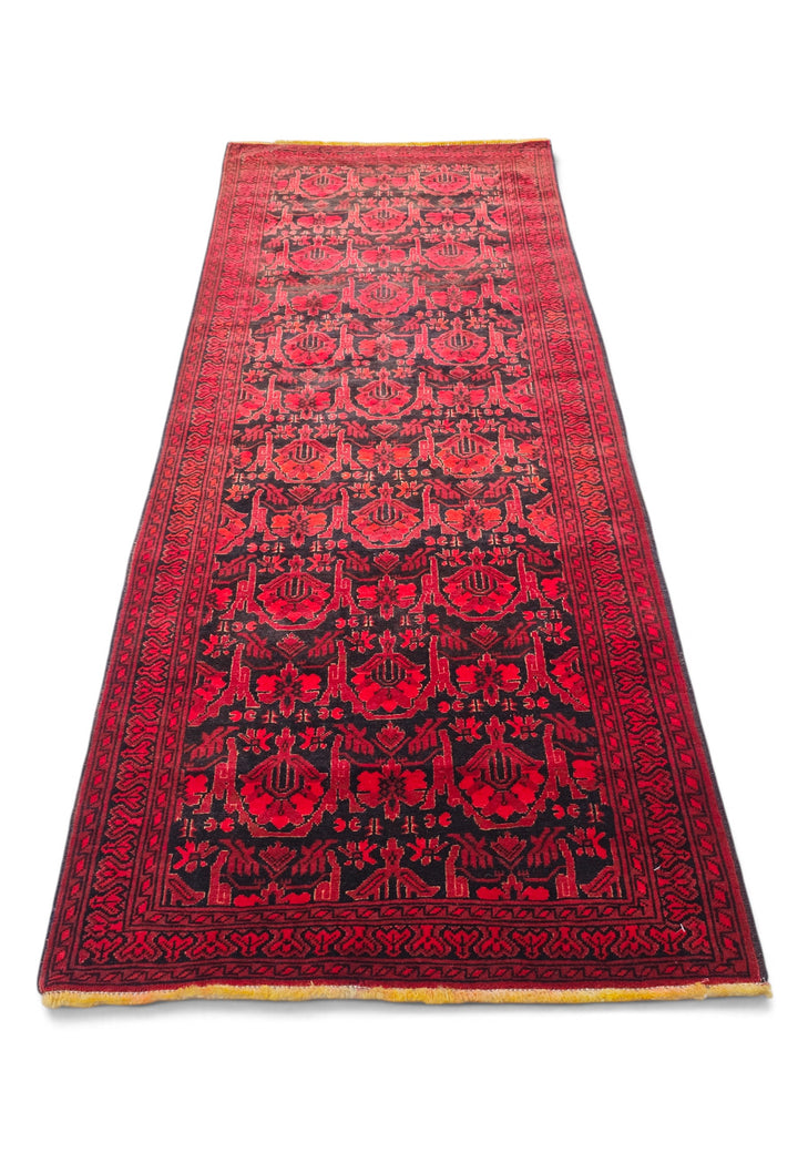 Red and Black Khan Muhammadi Rug, Hand-Knotted Wool