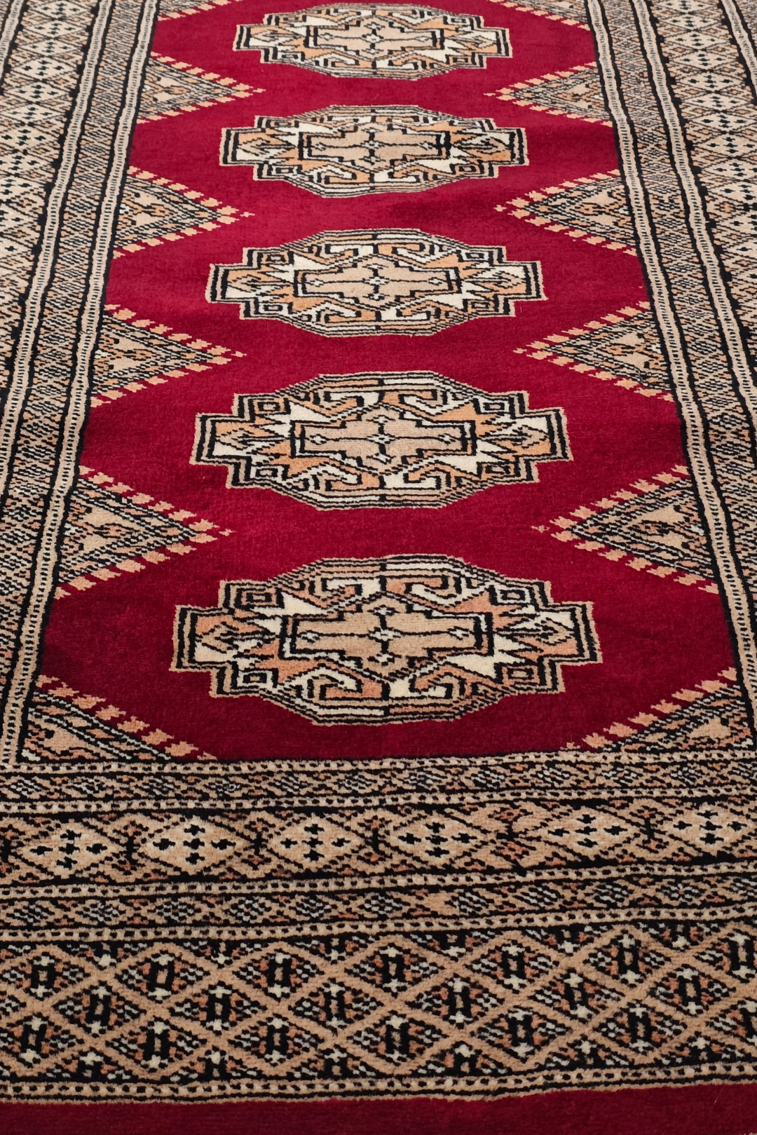 Wine Red and Beige Yamoud Rug, Hand-Knotted Wool
