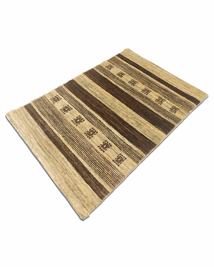 Cream &amp; Brown Stripe Gabbeh, Hand-Knotted Afghan Wool Rug
