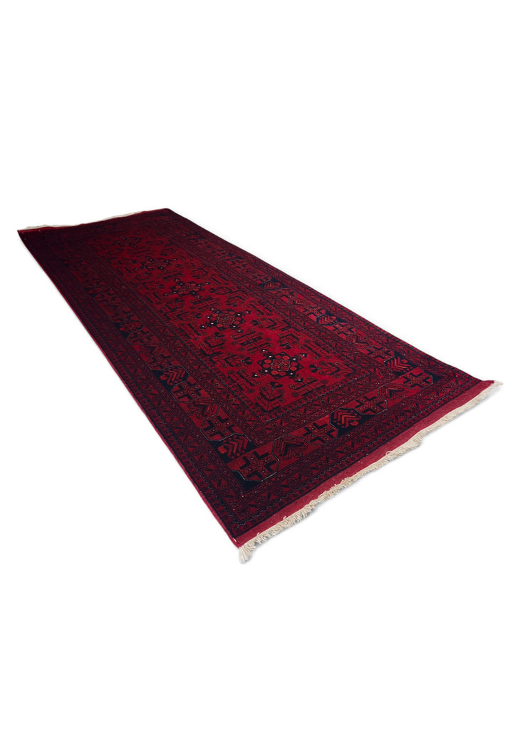 Deep Red Diamond Medallion Khan Muhammadi Rug, Hand-Knotted Wool