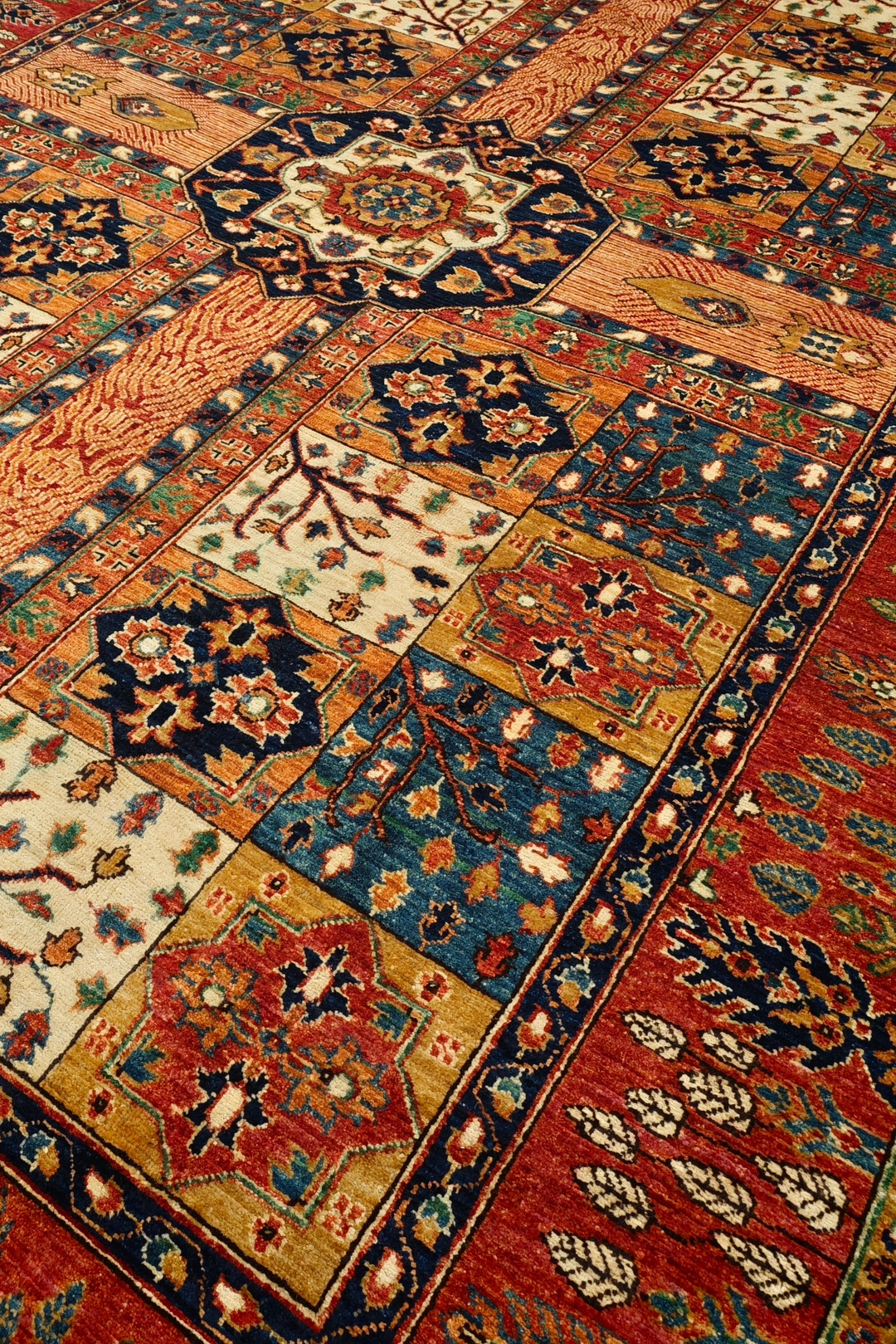 Red Bakhtiari Panel Ghazni, Hand-Knotted Afghan Wool Rug
