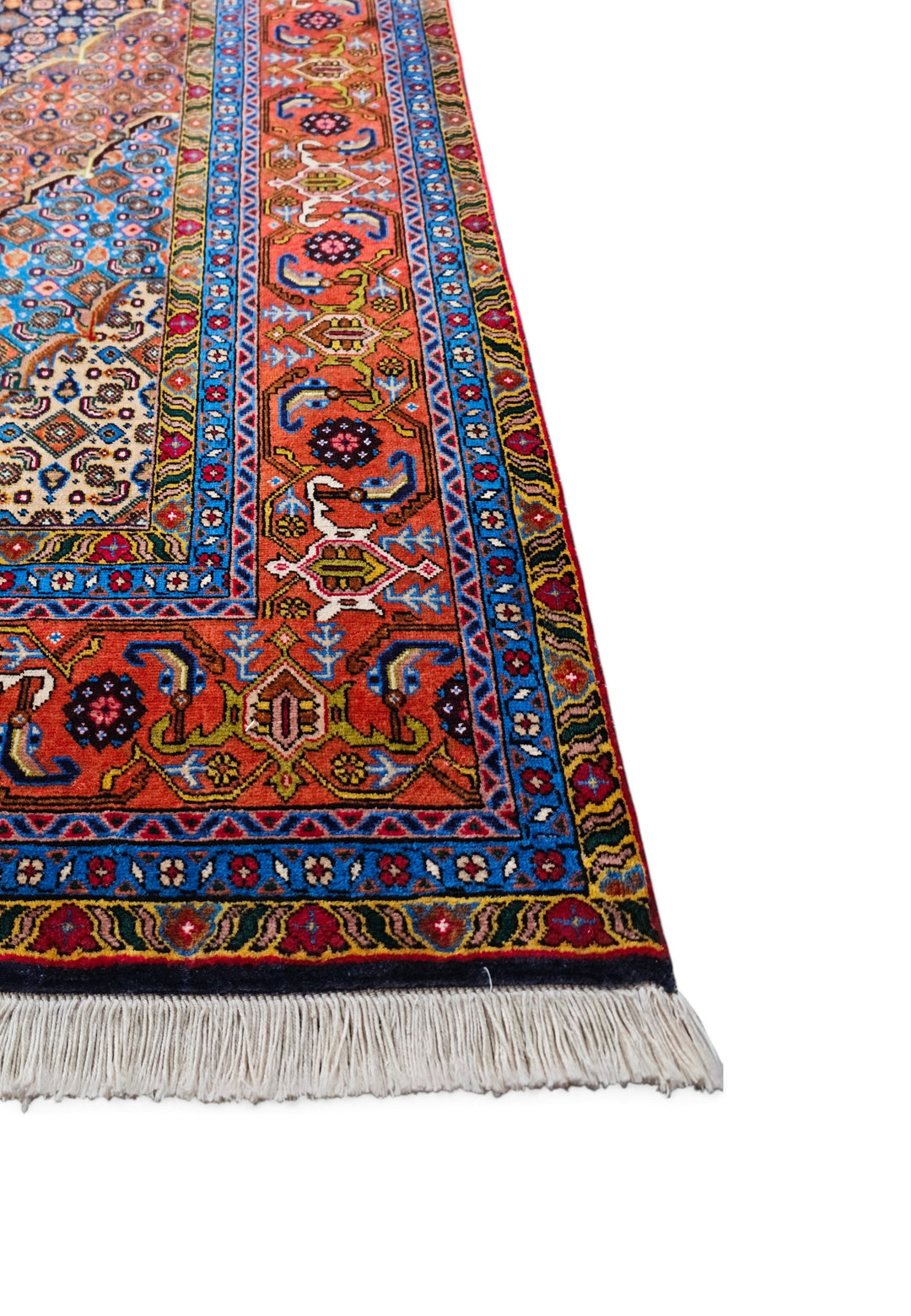 Slate Blue and Salmon Mahi Medallion, Hand-Knotted Wool Rug