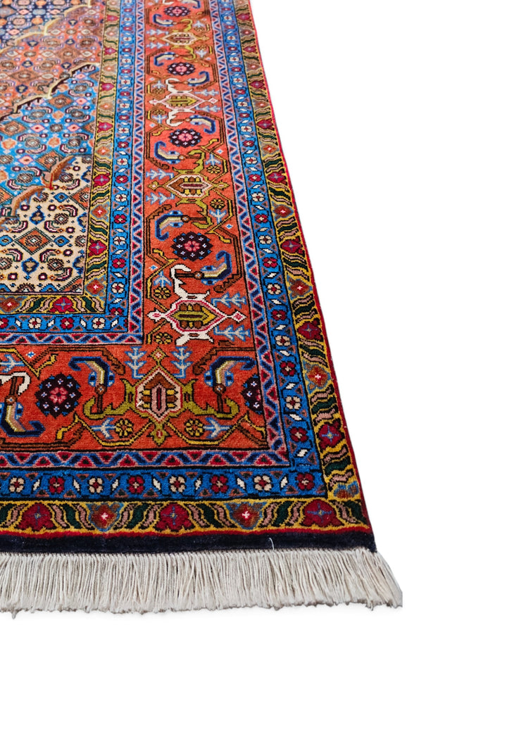 Slate Blue and Salmon Mahi Medallion, Hand-Knotted Wool Rug