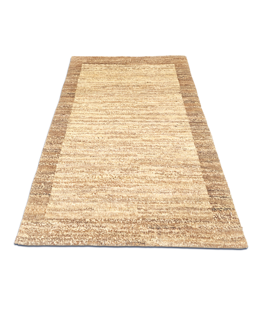 Cream &amp; Brown Border Gabbeh, Hand-Knotted Afghan Wool Rug