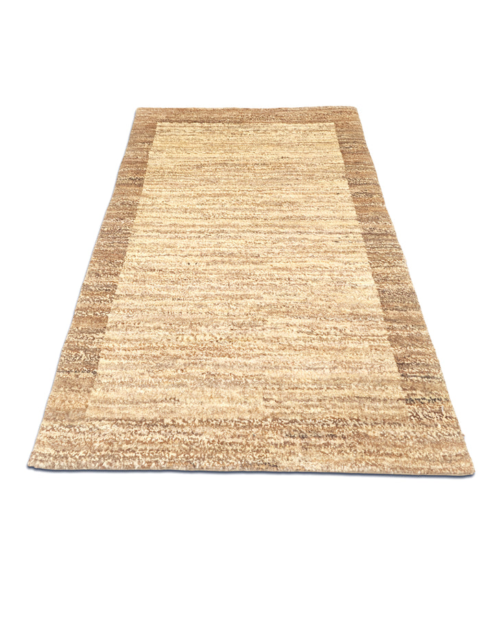 Cream &amp; Brown Border Gabbeh, Hand-Knotted Afghan Wool Rug