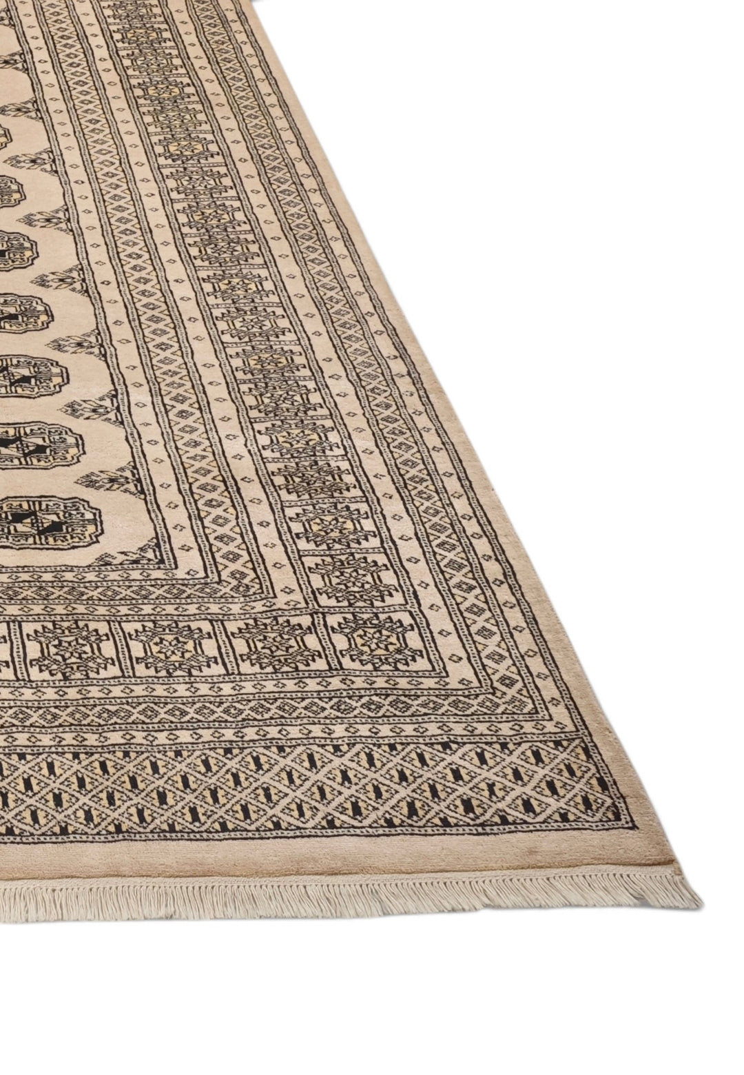 Cream and Walnut Turkmen Gül Bokhara, Hand-Knotted Wool Rug
