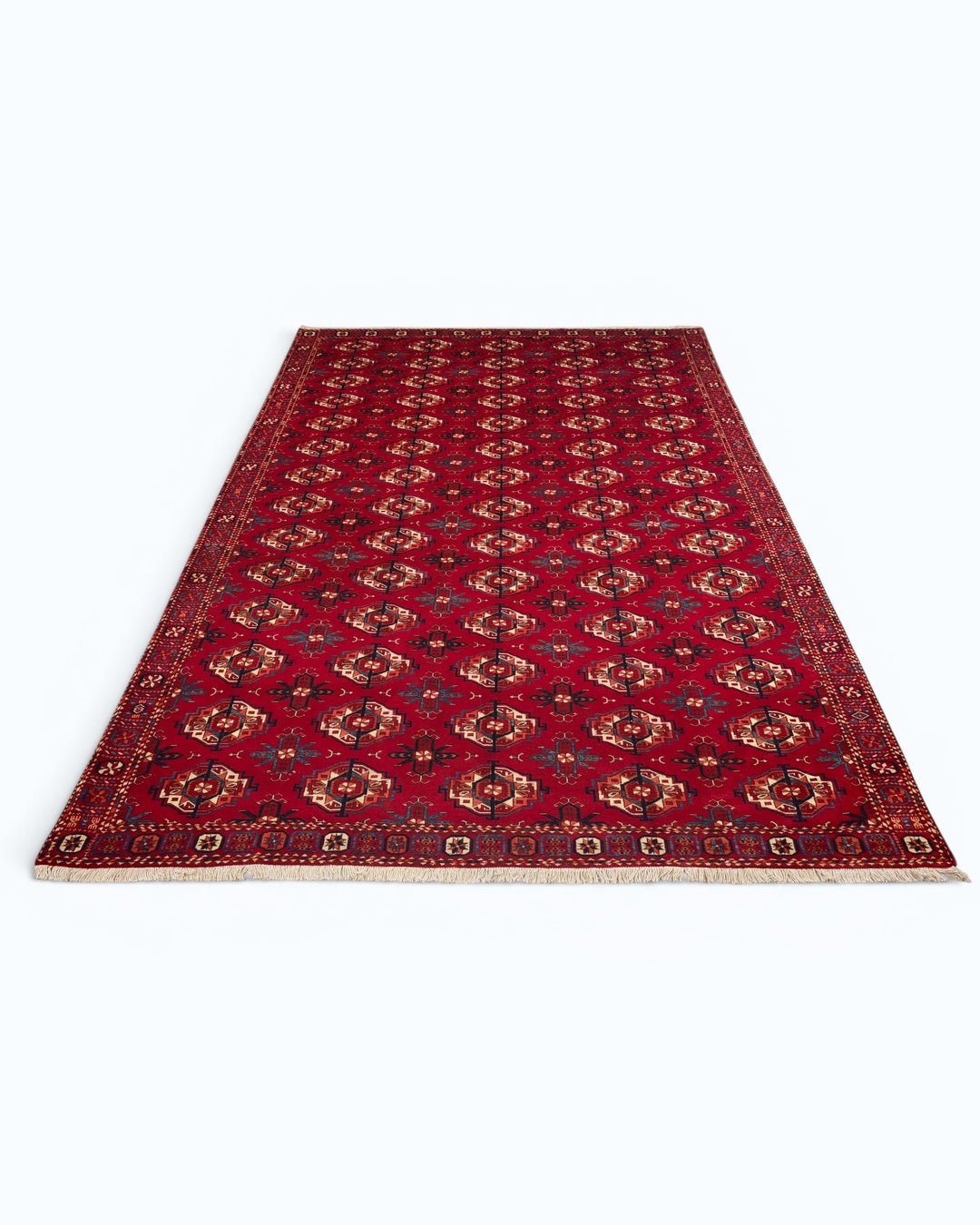 Red Turkmen Bokhara Rug, Hand-Knotted Afghani Sherwan