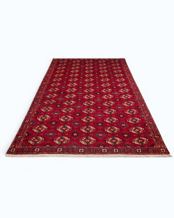 Red Turkmen Bokhara Rug, Hand-Knotted Afghani Sherwan