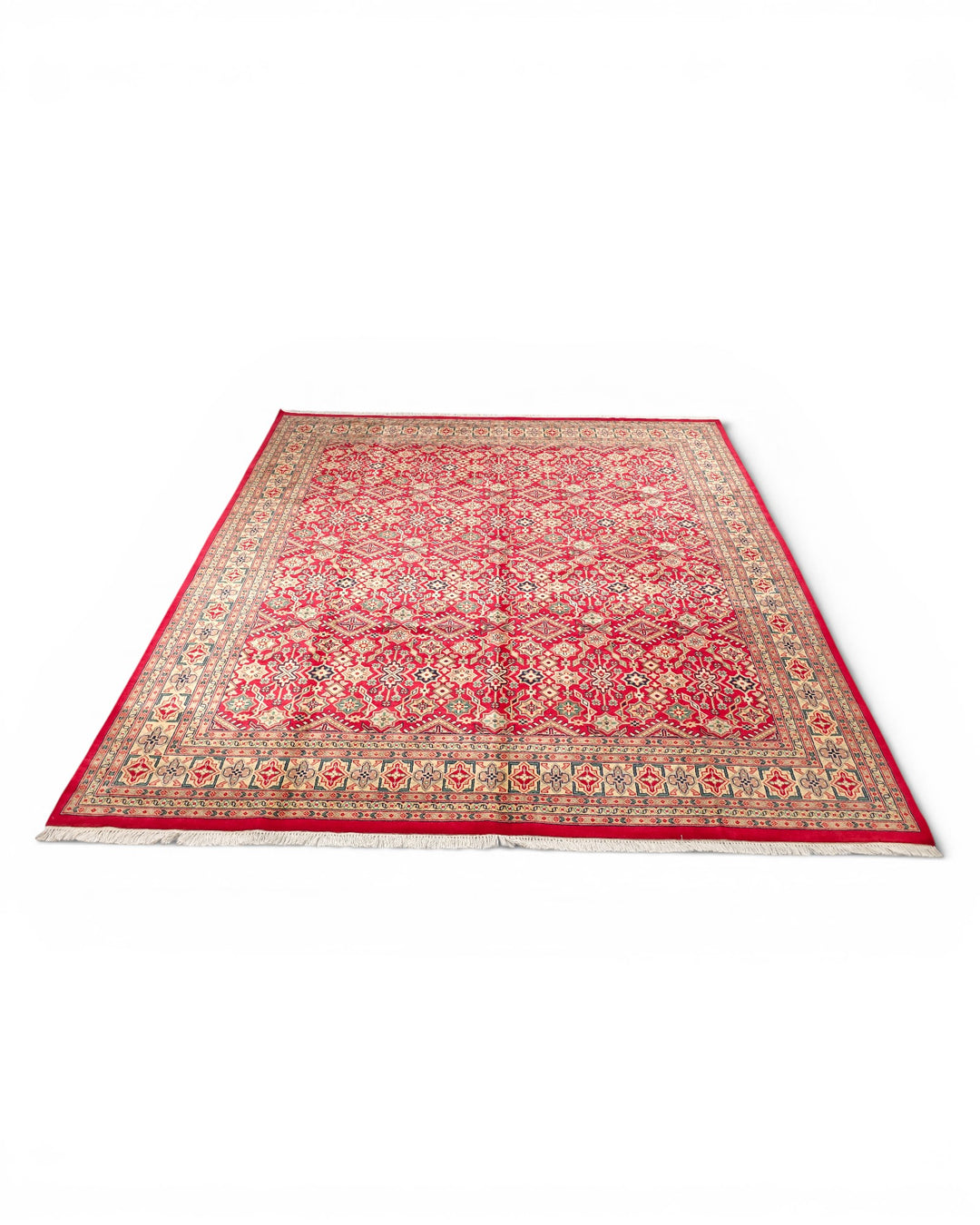 Red Pakistani Jaldar, Hand-Knotted Wool Rug