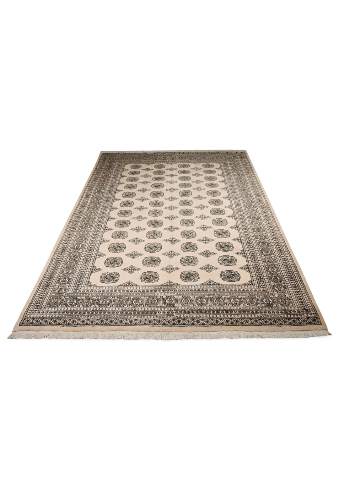 Sand and Espresso Gül and Tree Bokhara, Hand-Knotted Wool Rug (199×265cm)