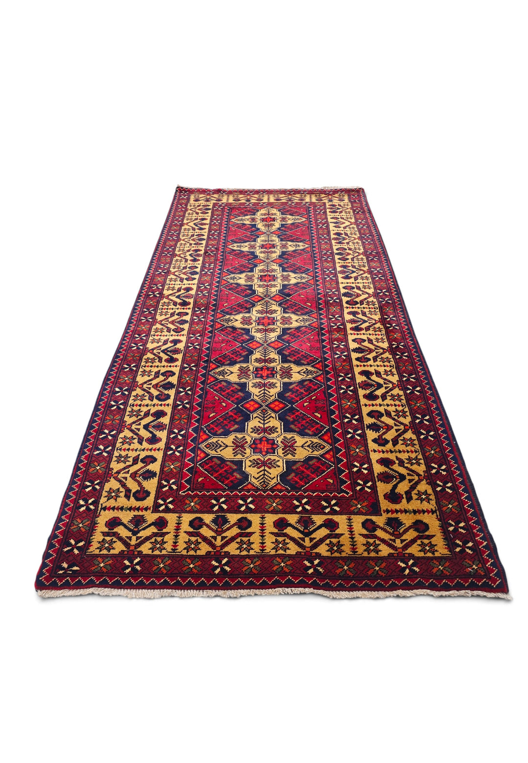Red and Gold Khan Muhammadi Rug, Hand-Knotted Wool