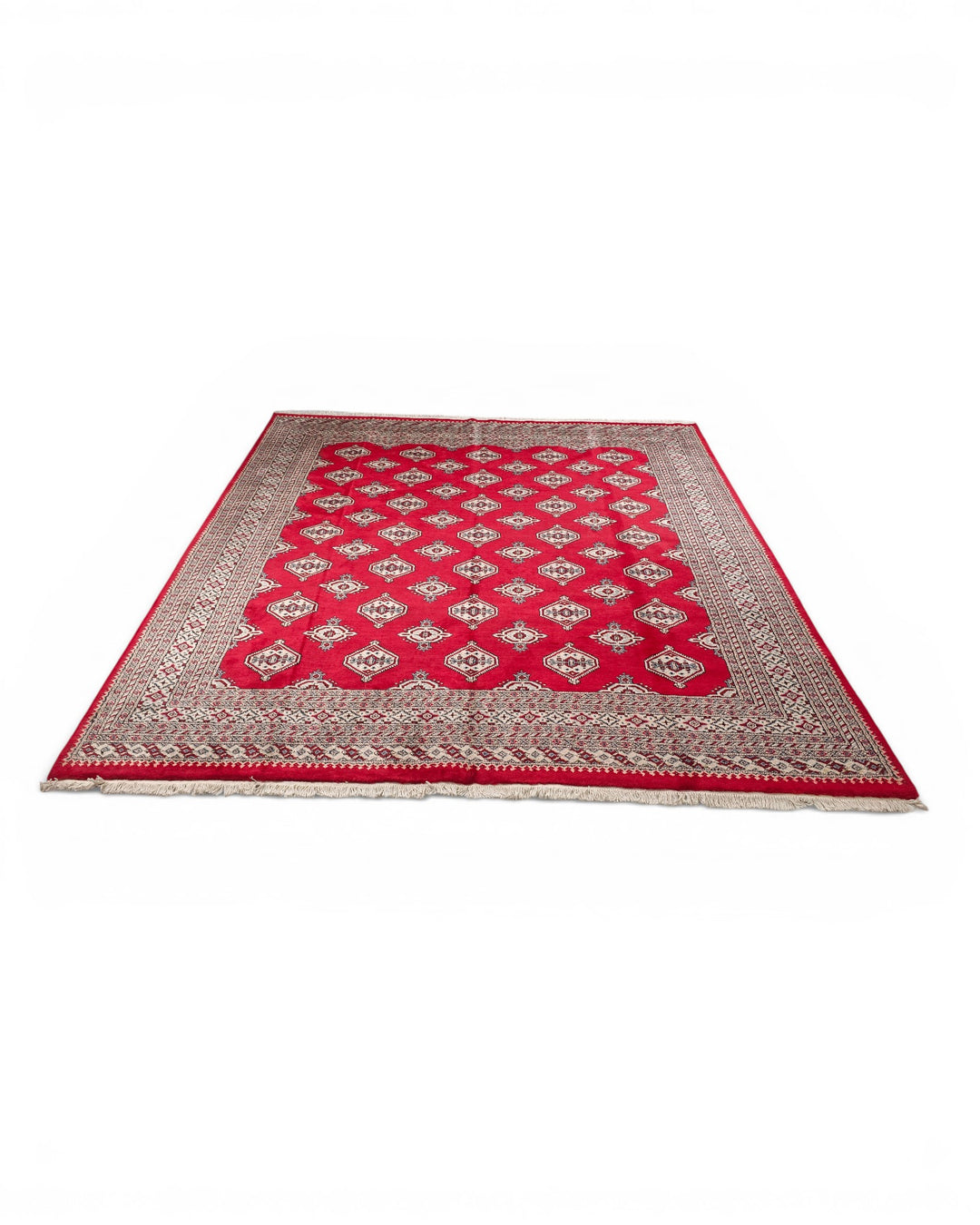 Crimson Medallion Pakistani Jaldar, Hand-Knotted Wool Rug
