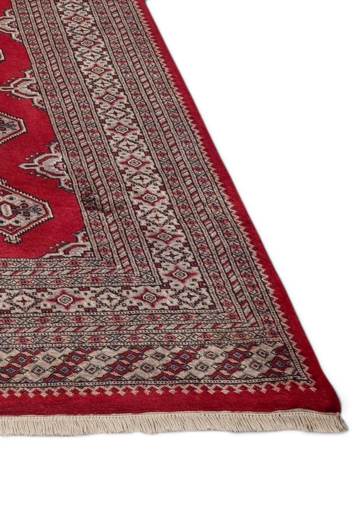 Deep Crimson Turkmen Gül Bokhara, Hand-Knotted Wool Rug