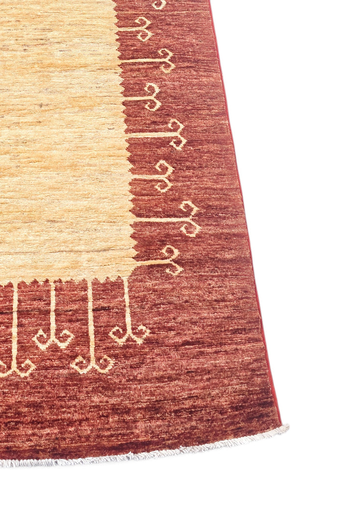 Terracotta and Cream Panel Gabbeh, Hand-Knotted Wool Rug