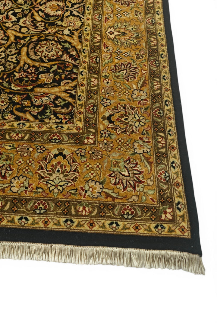 Black and Gold Floral Vine, Hand-Knotted Wool Rug