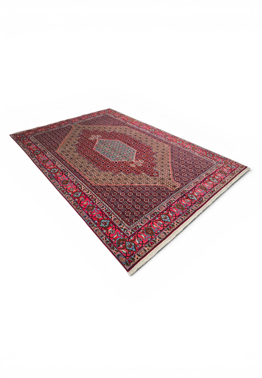 Red Herati Medallion Persian Sabzevar, Hand-Knotted Wool Rug