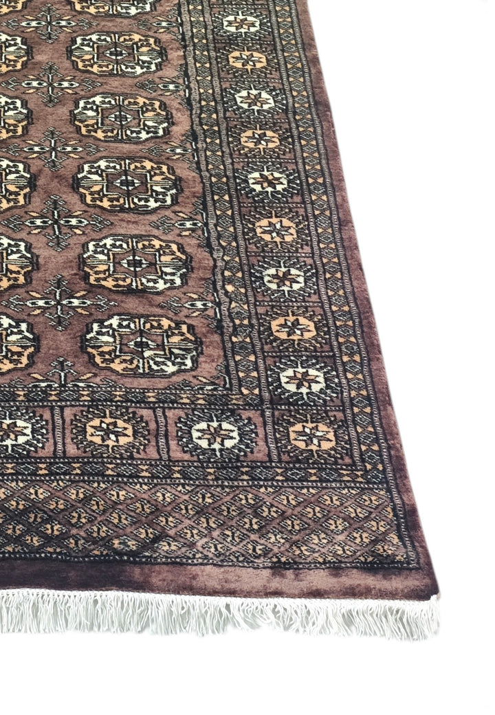 Taupe and Cream Turkmen Gül Bokhara, Hand-Knotted Wool Rug