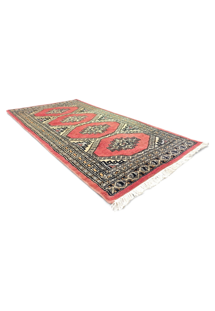 Coral and Ivory Diamond Gül Jaldar Rug, Hand-Knotted Wool