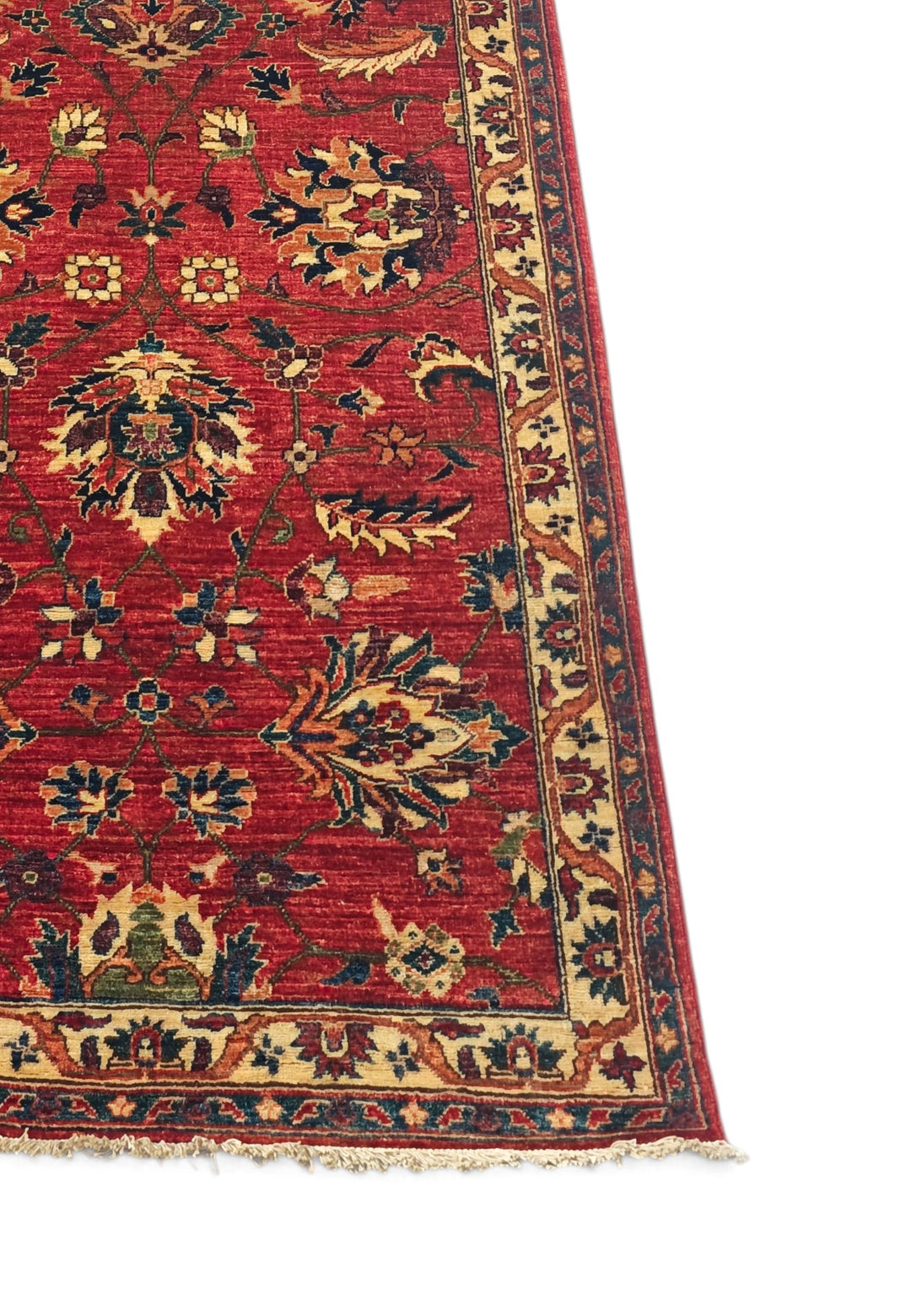 Red and Gold Palmette Qadeem Chobi, Hand-Knotted Wool Rug