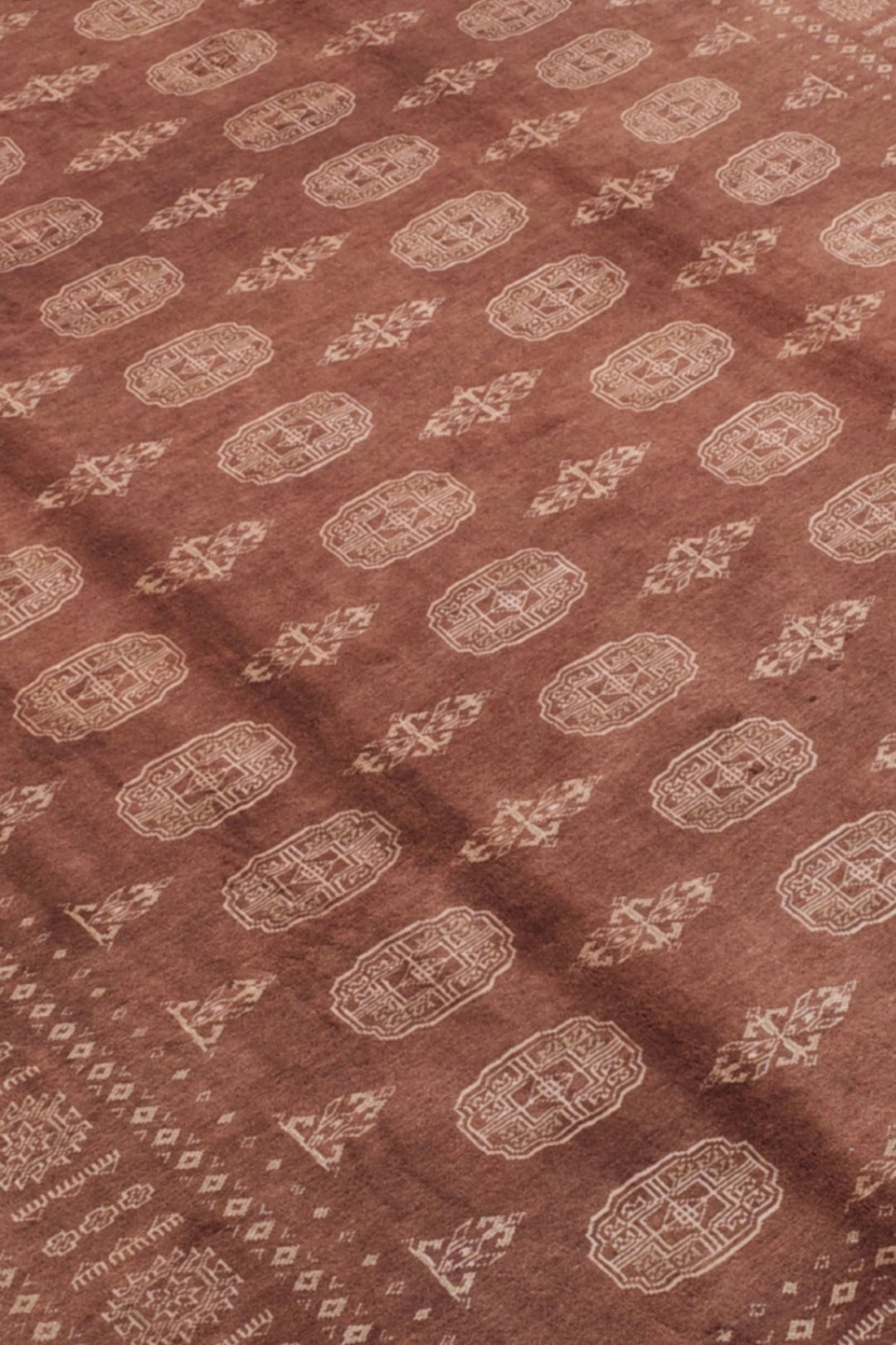 Chestnut Brown Turkmen Gül Bokhara Rug, Hand-Knotted Pakistani Wool