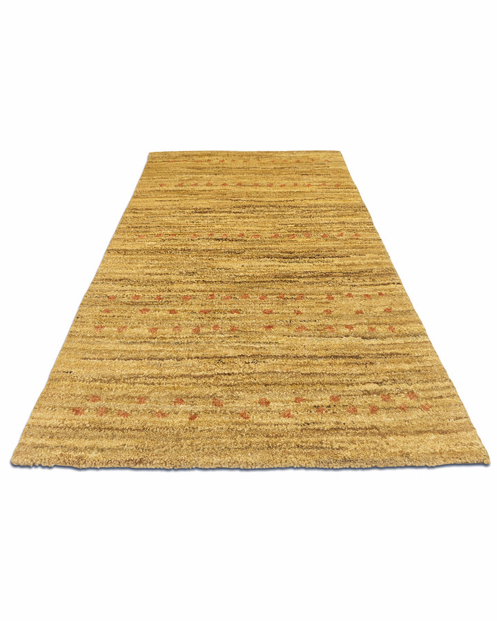 Wheat Gold Gabbeh with Rust Flecks, Hand-Knotted Afghan Wool Rug