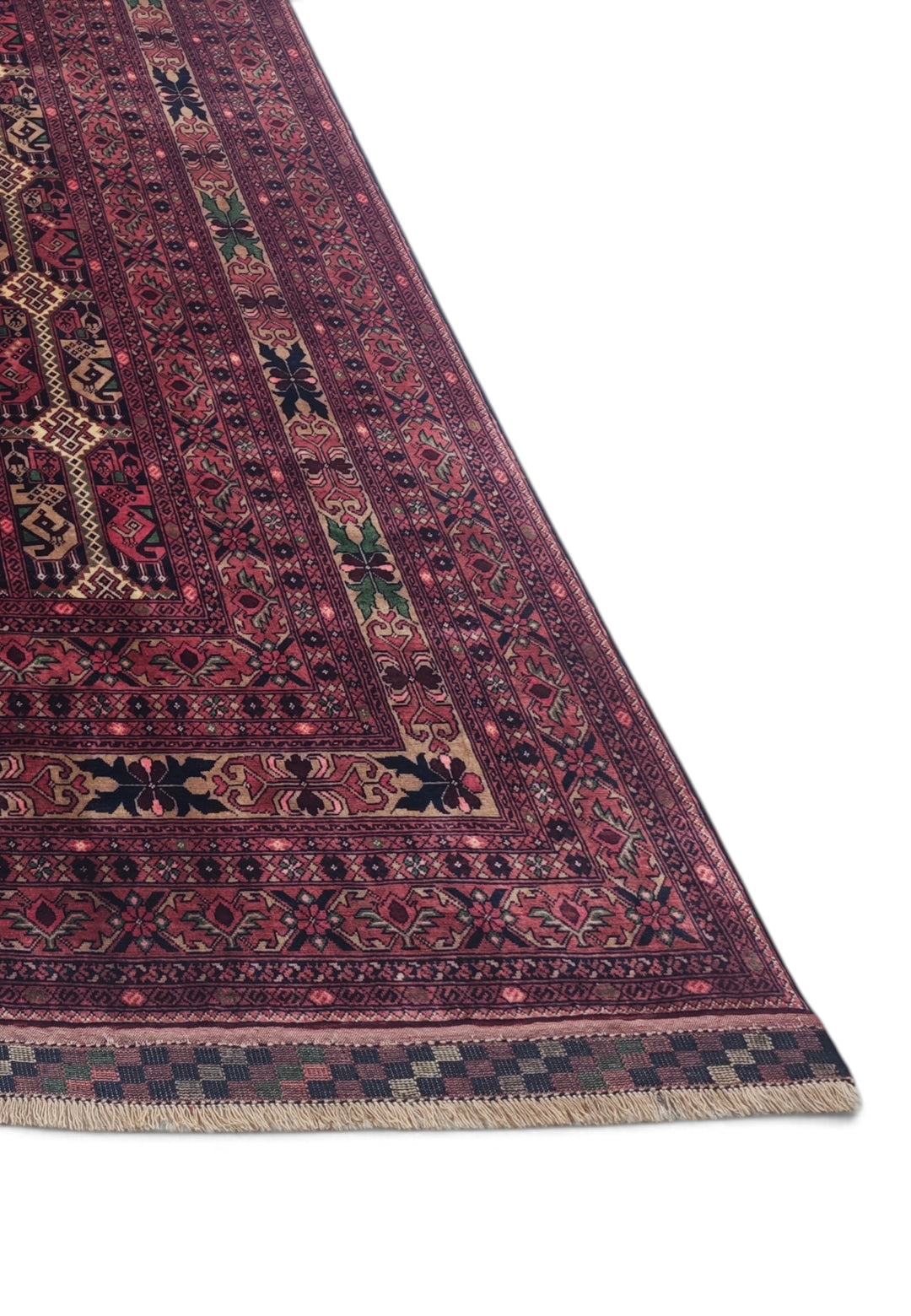 Deep Wine Red Turkmen Compartment Gül Khan Muhammadi Rug, Hand-Knotted Wool