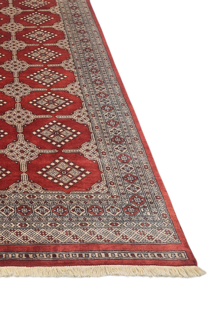 Brick Red and Cream Turkmen Gül Bokhara, Hand-Knotted Wool Rug