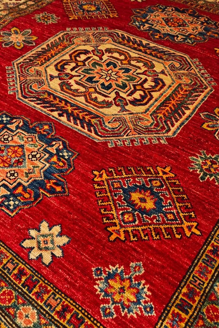 Red Medallion Kazak Rug, Hand-Knotted Afghan Wool
