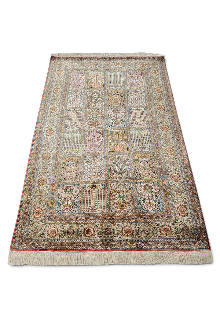 Sage and Rose Khesti Garden Panel, Hand-Knotted Silk Rug