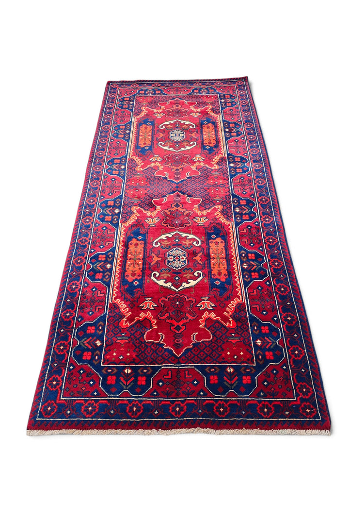 Crimson and Navy Khan Muhammadi Rug, Hand-Knotted Wool