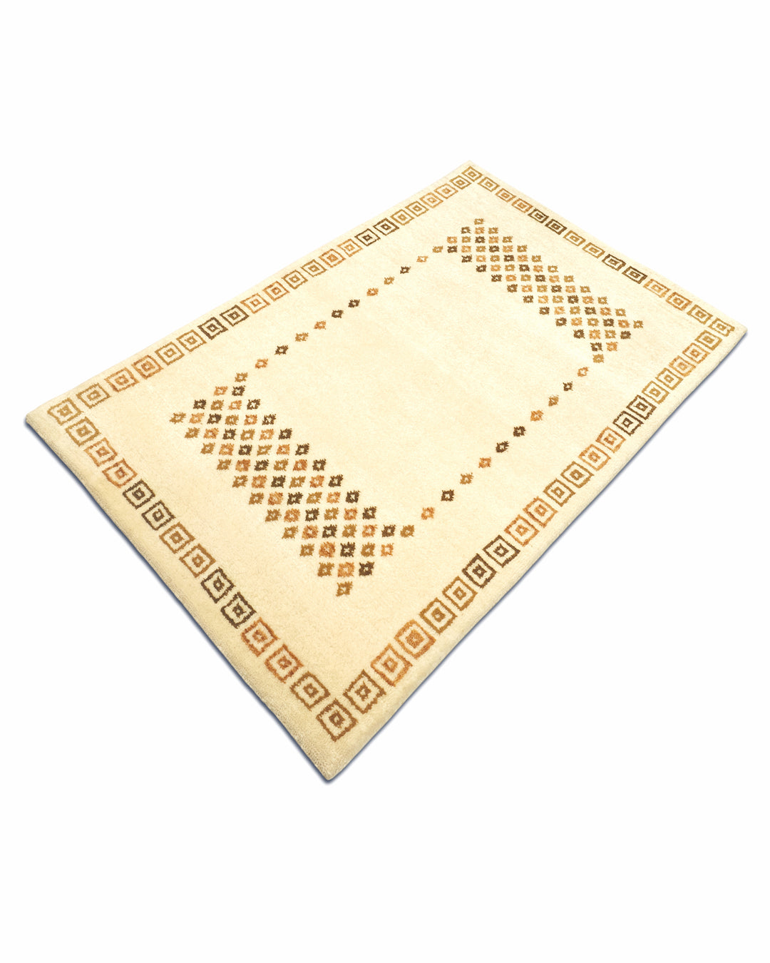 Ivory Diamond Loribaf, Hand-Knotted Indian Wool Rug